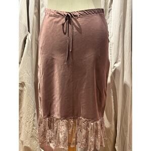 Vintage Ann Ferriday Mocha Mousse Stretch Rayon /Lace Low Slung Skirt M Unworn!